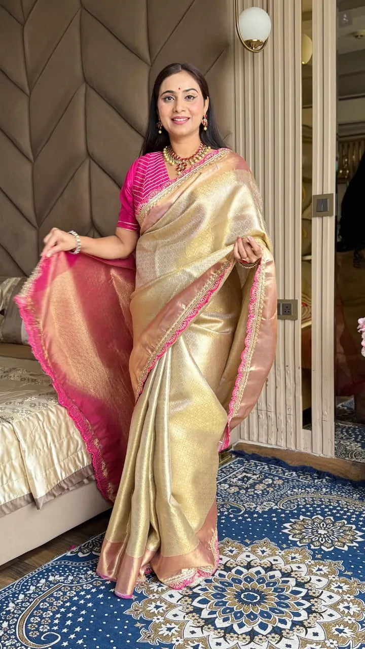 Soft Tissue Silk Kaju Katli Saree