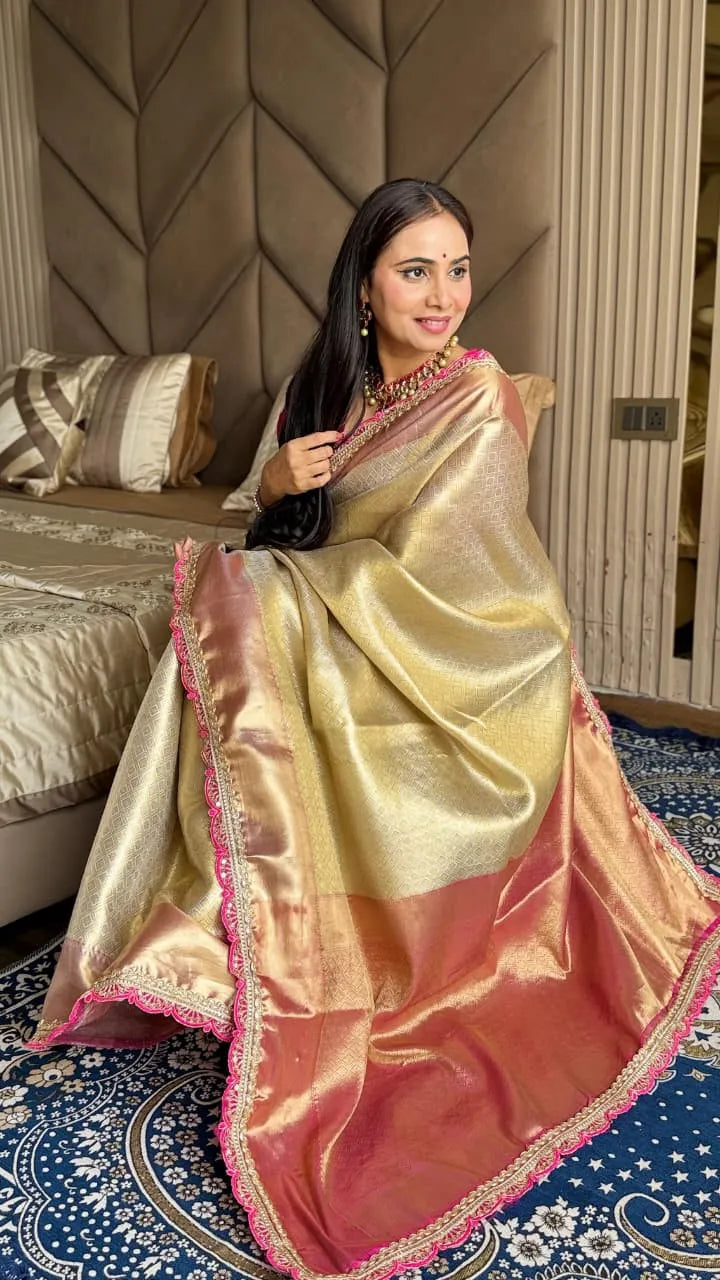 Soft Tissue Silk Kaju Katli Saree