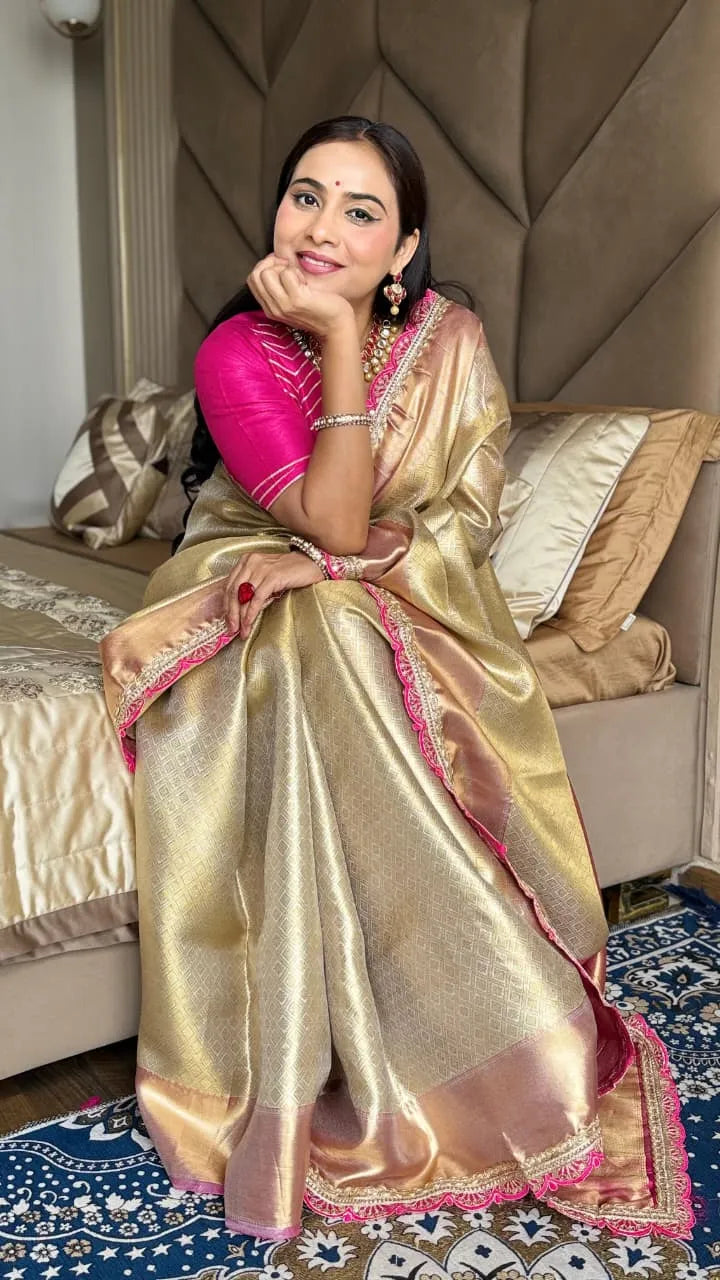 Soft Tissue Silk Kaju Katli Saree