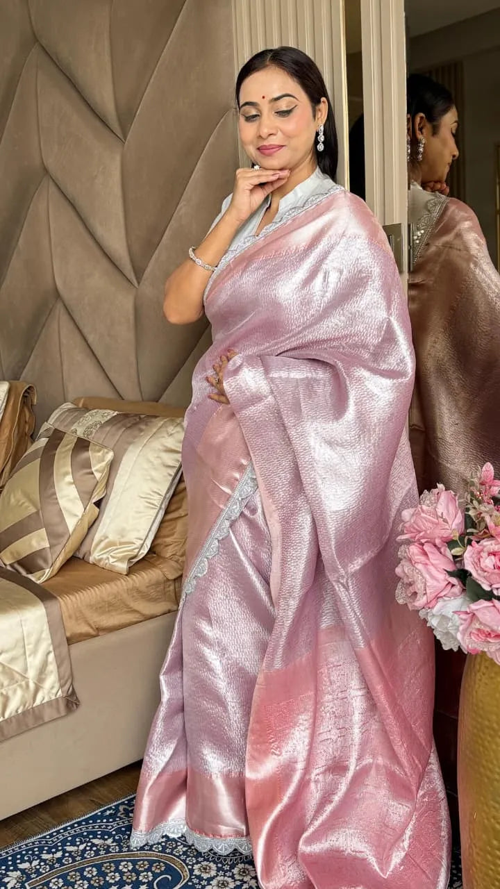 Banarasi Tissue Silk Pastel Pink Saree