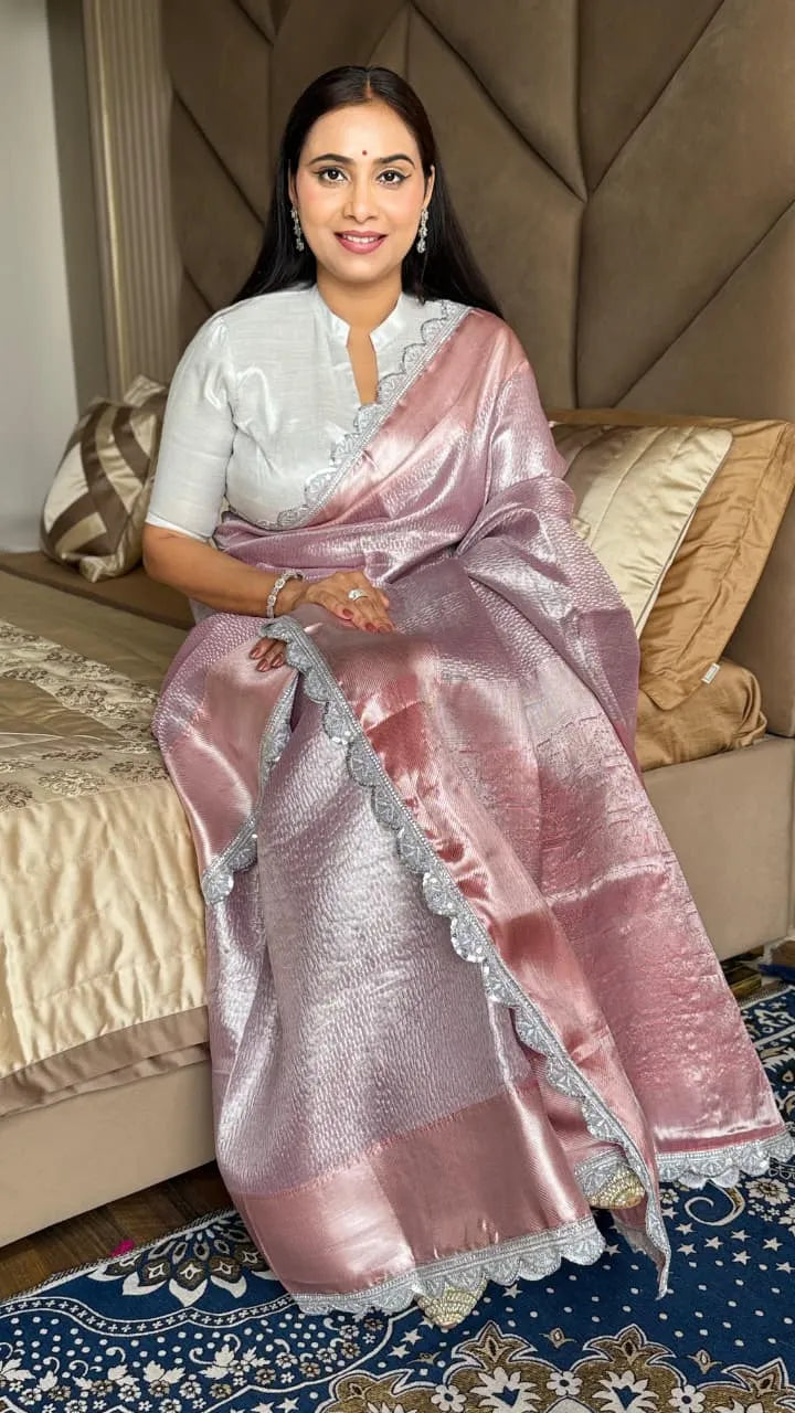 Banarasi Tissue Silk Pastel Pink Saree