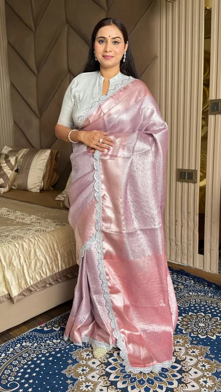 Banarasi Tissue Silk Pastel Pink Saree