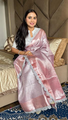 Banarasi Tissue Silk Pastel Pink Saree