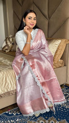 Banarasi Tissue Silk Pastel Pink Saree