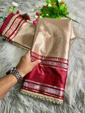 Rich Golden-Beige and Maroon Silk Saree