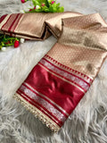 Rich Golden-Beige and Maroon Silk Saree