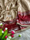 Rich Golden-Beige and Maroon Silk Saree