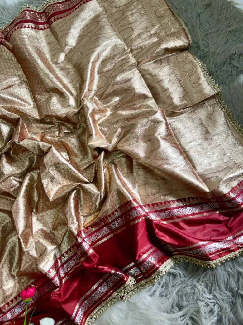 Rich Golden-Beige and Maroon Silk Saree