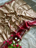 Rich Golden-Beige and Maroon Silk Saree