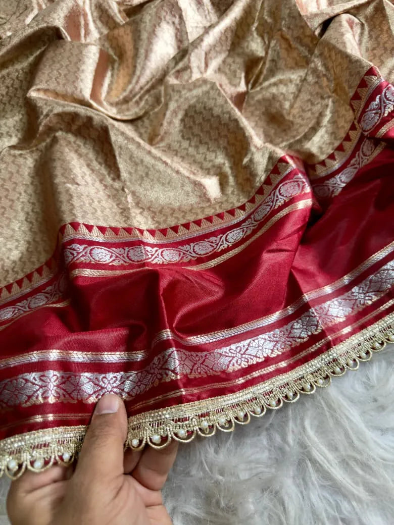 Rich Golden-Beige and Maroon Silk Saree
