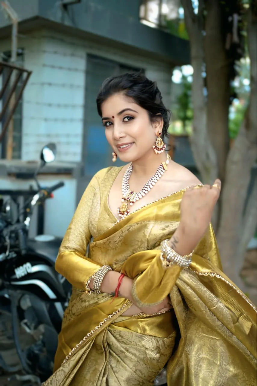 Inspired by Nita ji, Golden Tissue Silk Saree