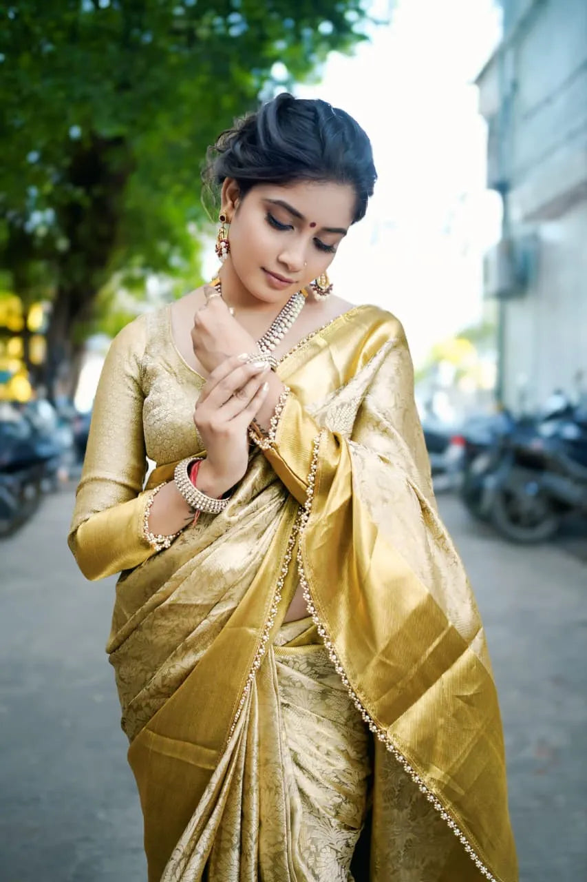 Inspired by Nita ji, Golden Tissue Silk Saree