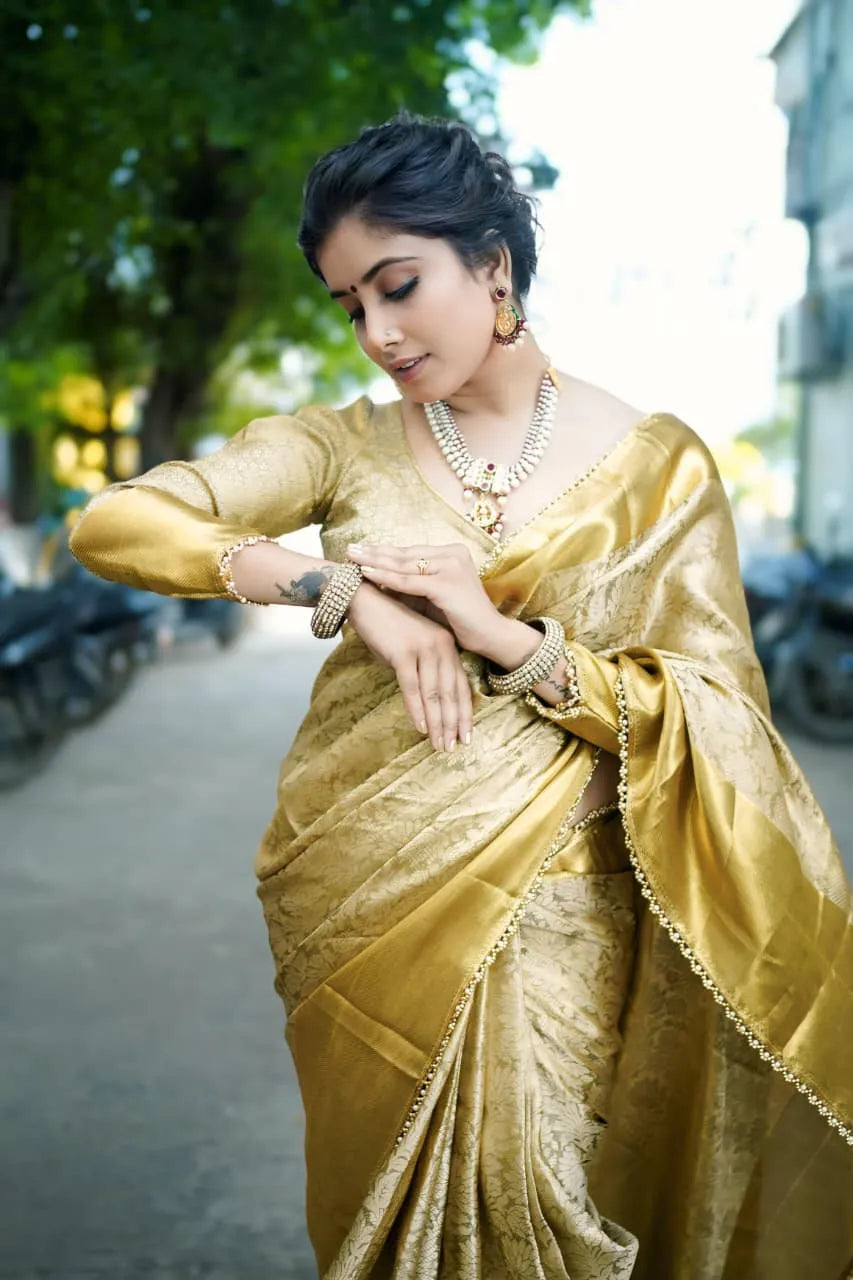 Inspired by Nita ji, Golden Tissue Silk Saree