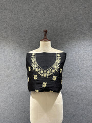 Black Matka Silk Embroidery Saree