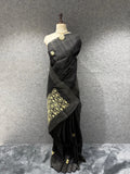 Black Matka Silk Embroidery Saree