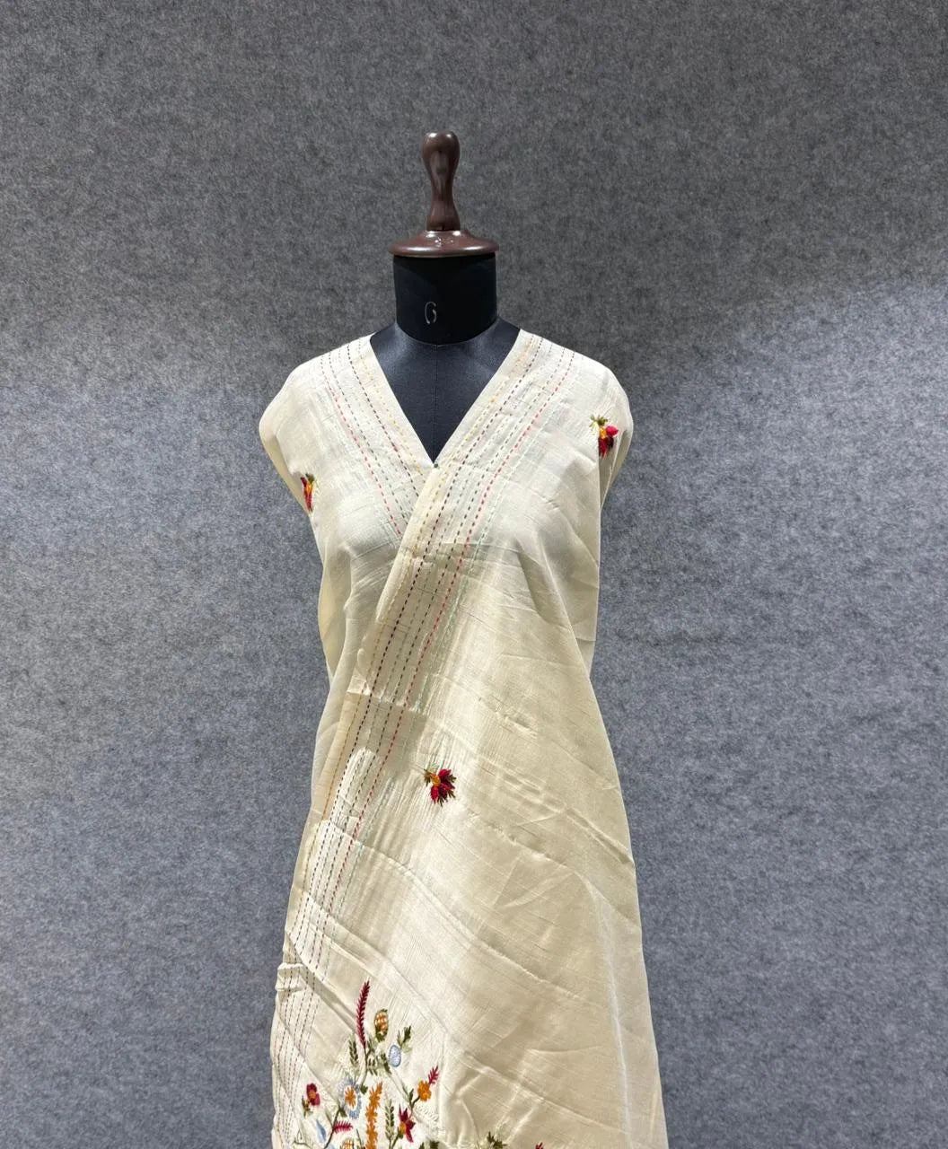 Pure Tussar Silk Embroidery Saree