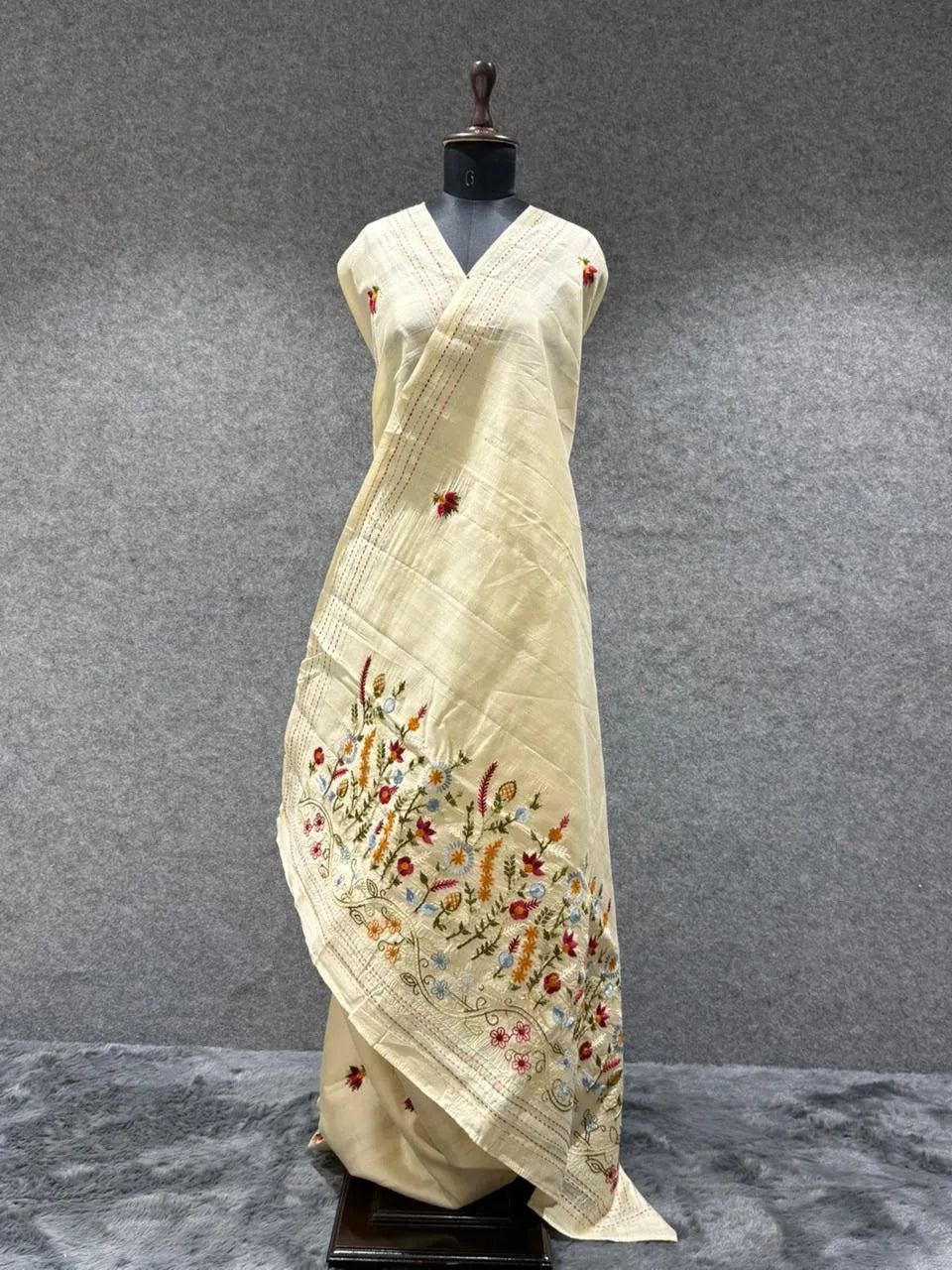 Pure Tussar Silk Embroidery Saree