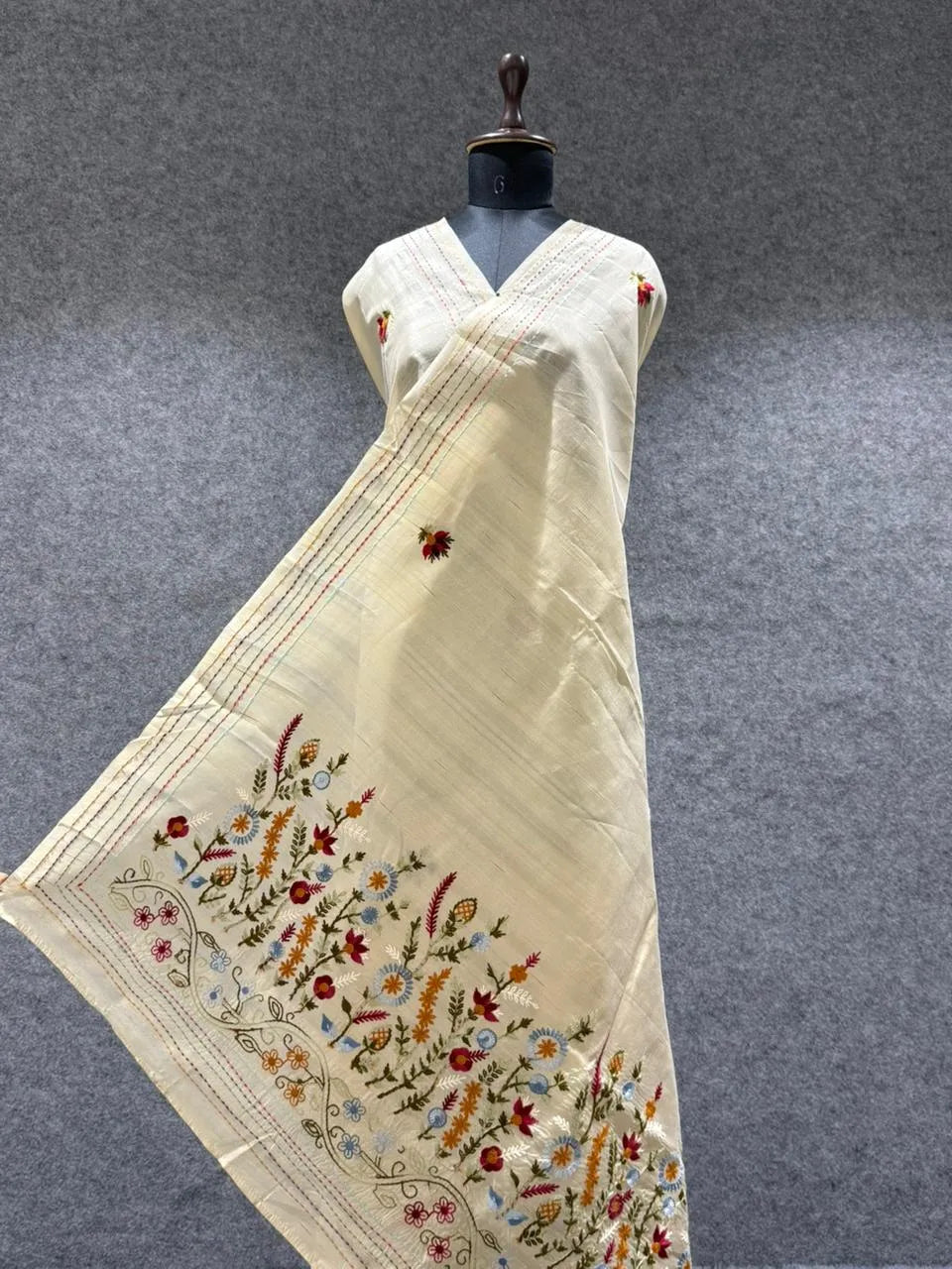 Pure Tussar Silk Embroidery Saree