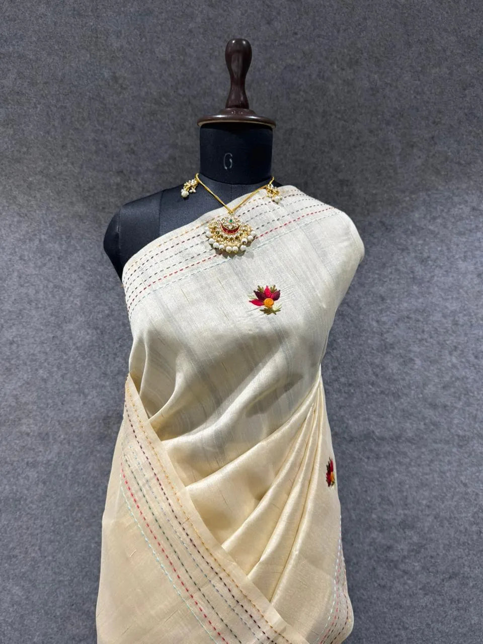 Pure Tussar Silk Embroidery Saree