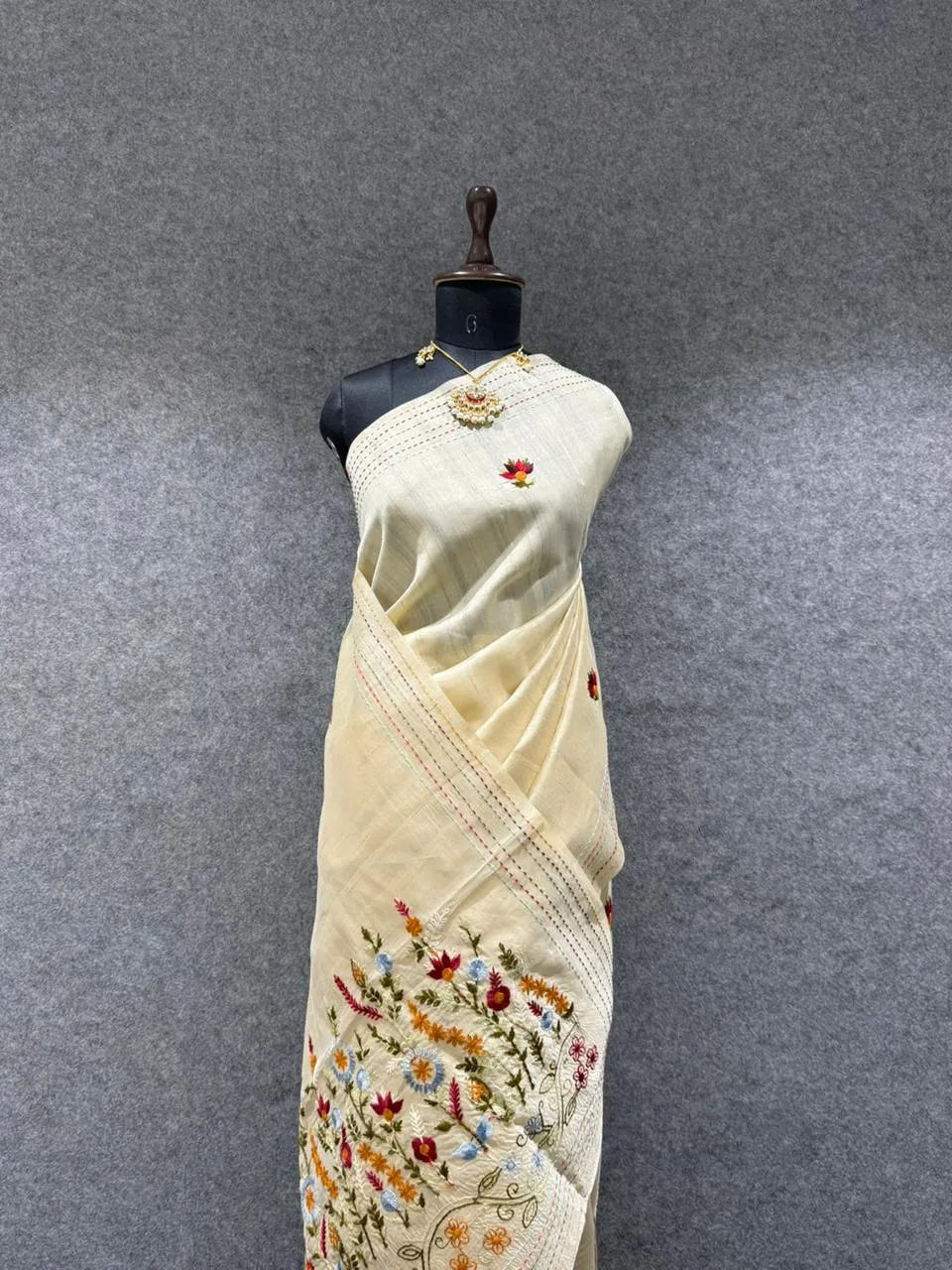 Pure Tussar Silk Embroidery Saree