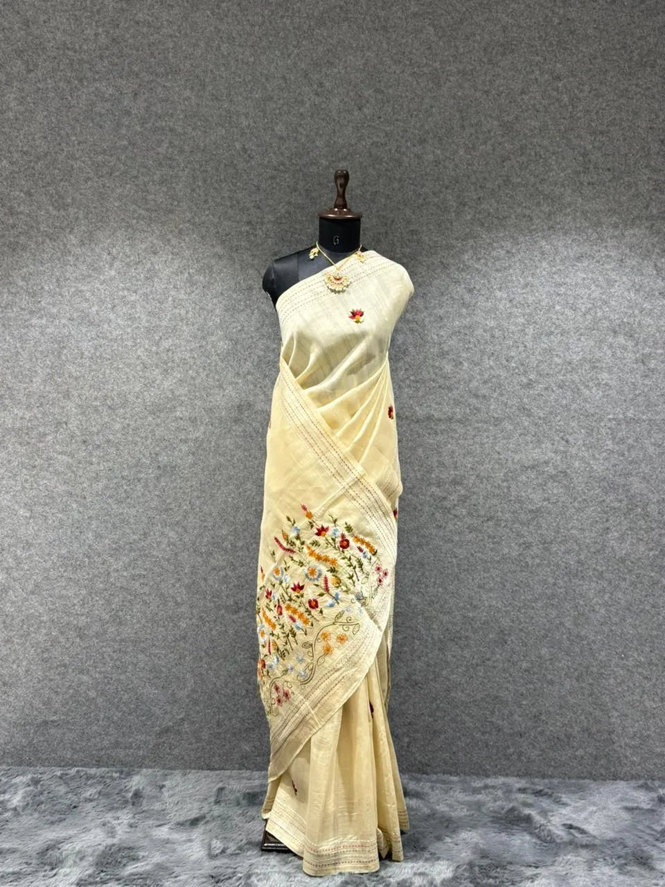 Pure Tussar Silk Embroidery Saree