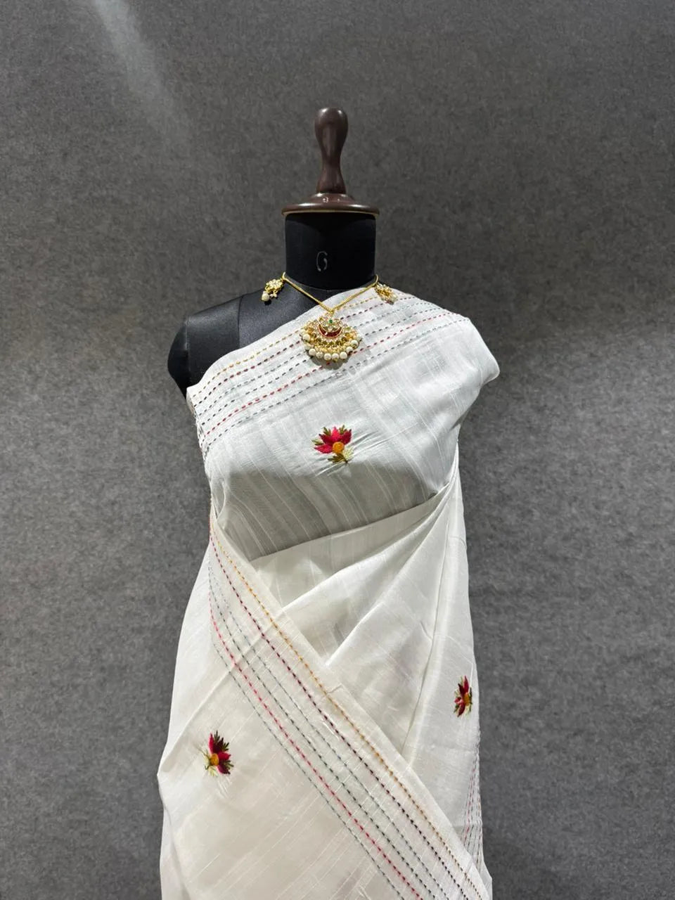 Pure Tussar Silk Embroidery Saree