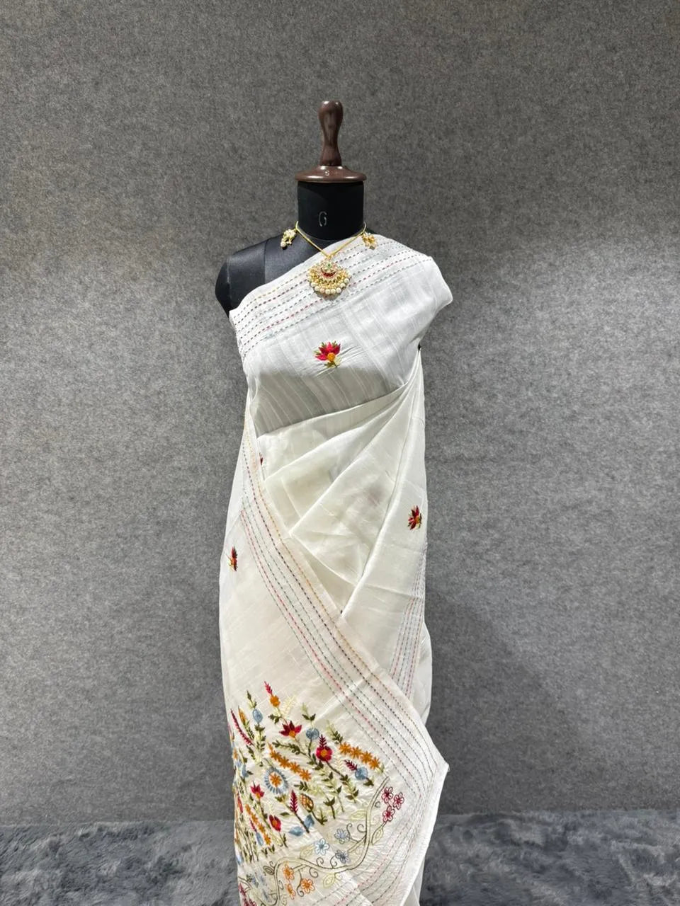 Pure Tussar Silk Embroidery Saree