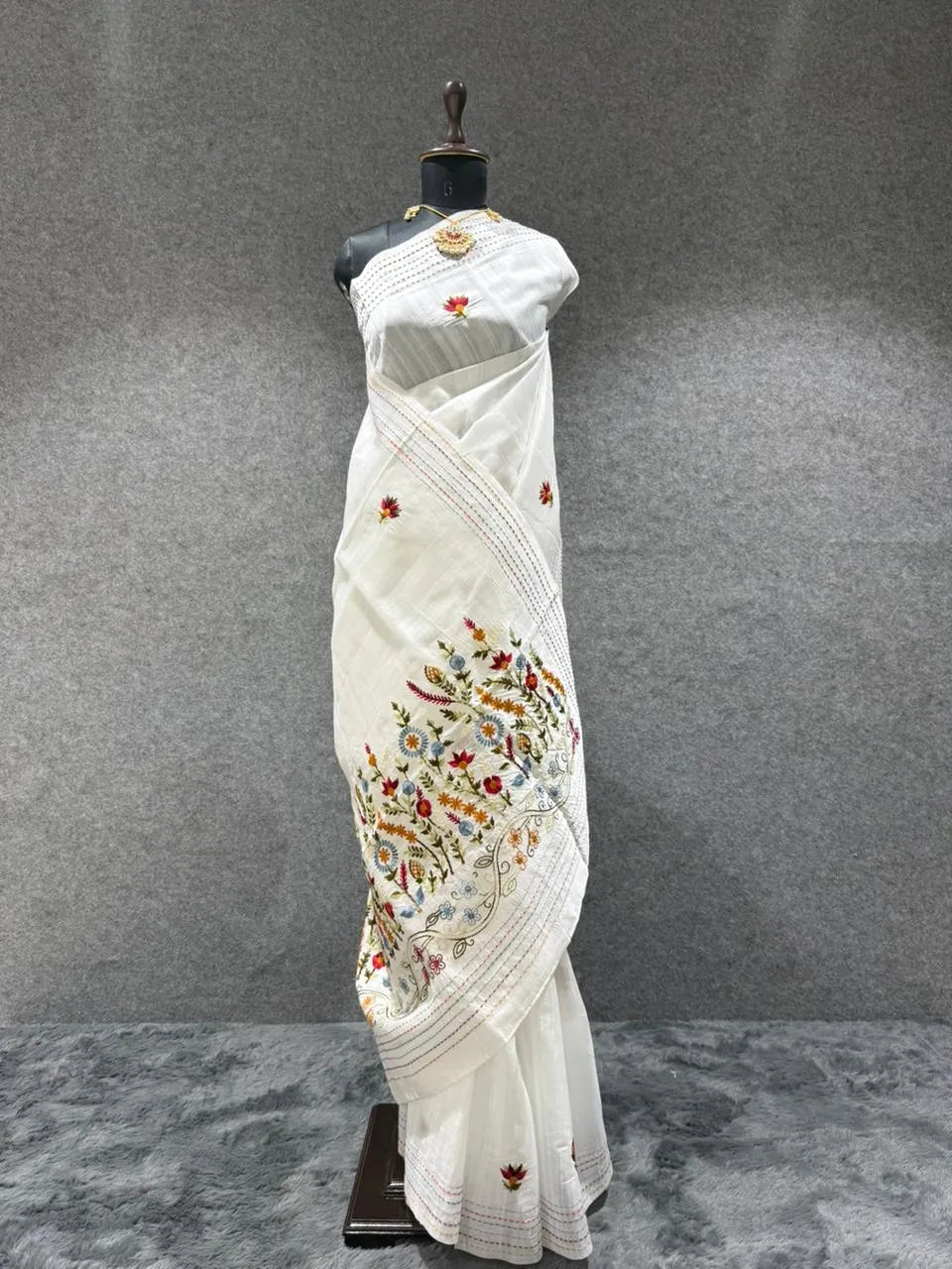 Pure Tussar Silk Embroidery Saree