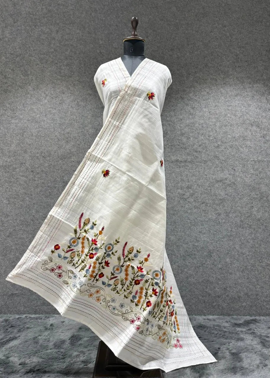 Pure Tussar Silk Embroidery Saree