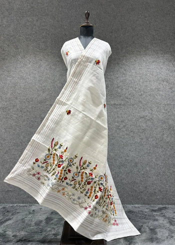 Pure Tussar Silk Embroidery Saree