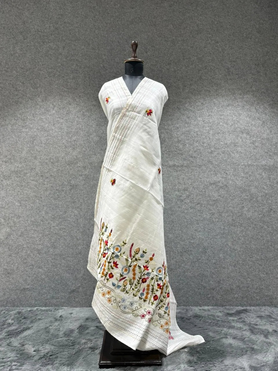 Pure Tussar Silk Embroidery Saree