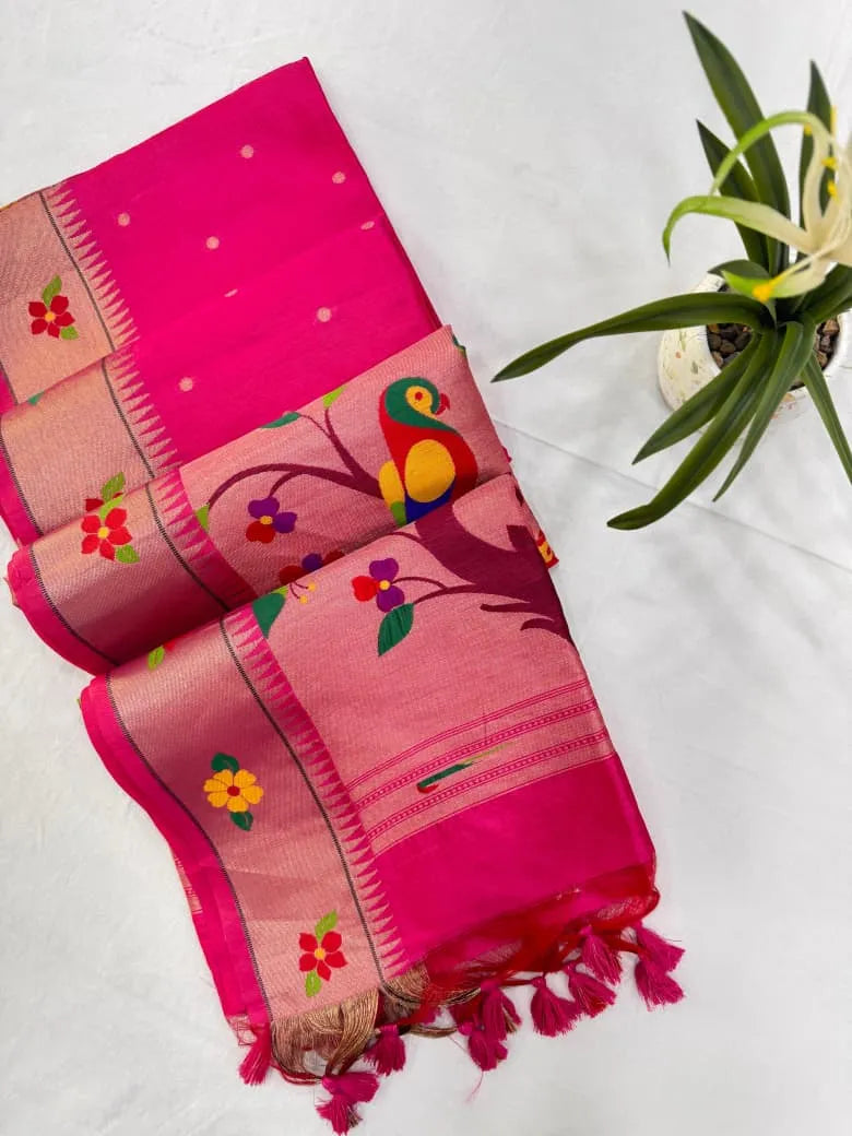 Phoolmala Paithani Soft Khadi Raw Silk Saree