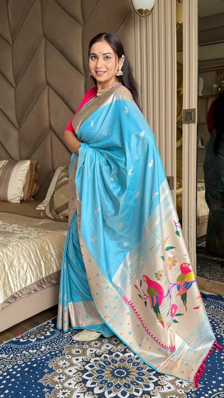 Beautiful Global Triple Muniya Paithani Border Saree