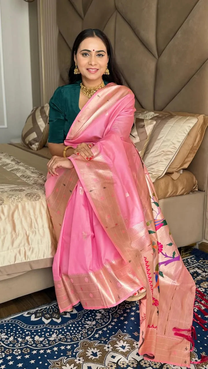 Beautiful Global Triple Muniya Paithani Border Saree
