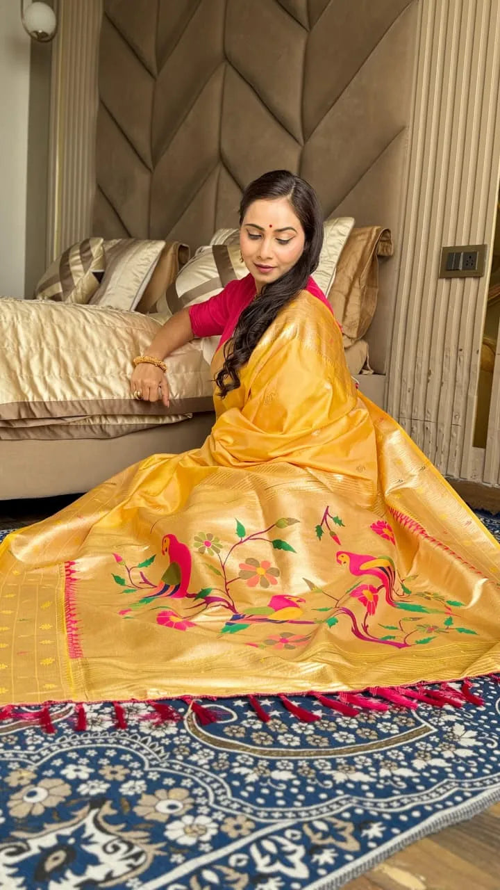 Beautiful Global Triple Muniya Paithani Border Saree