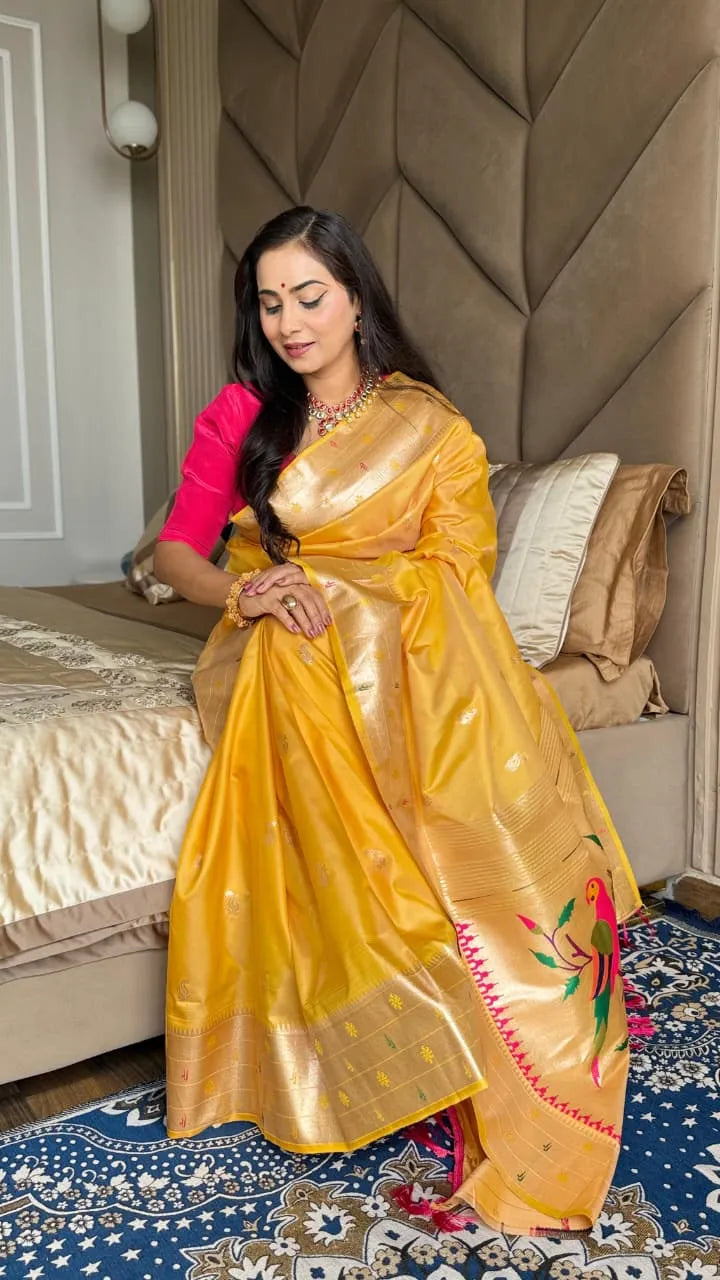 Beautiful Global Triple Muniya Paithani Border Saree