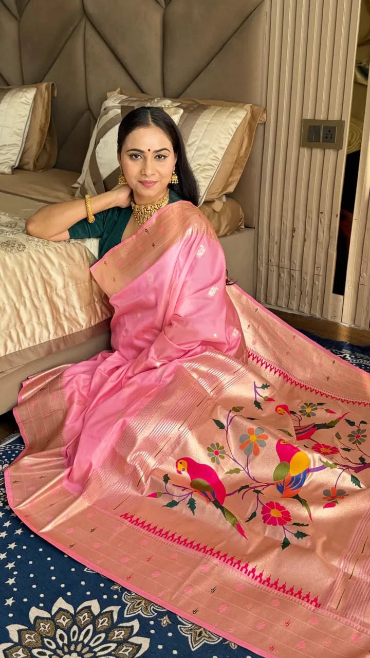 Beautiful Global Triple Muniya Paithani Border Saree