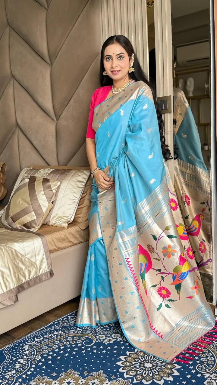 Beautiful Global Triple Muniya Paithani Border Saree