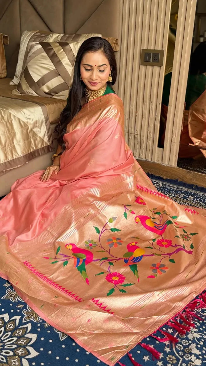 Beautiful Global Triple Muniya Paithani Border Saree