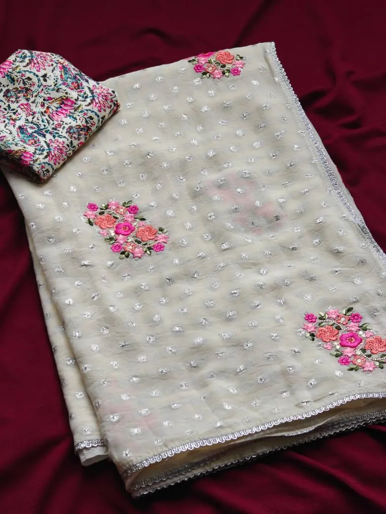 Premium German Chiffon Embroidery Saree