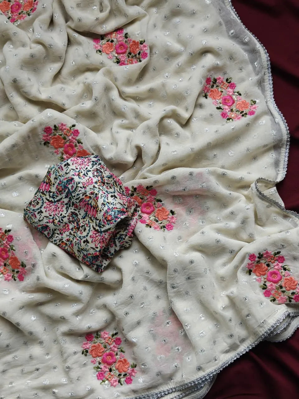 Premium German Chiffon Embroidery Saree