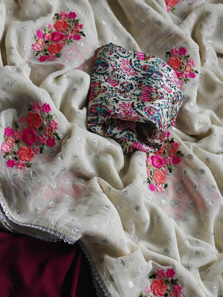 Premium German Chiffon Embroidery Saree