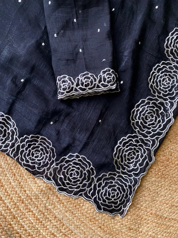 Black Luxury Crunchy Silk Saree