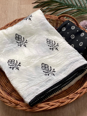 Pure Paper Crush Embroidery Work Saree