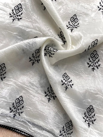 Pure Paper Crush Embroidery Work Saree