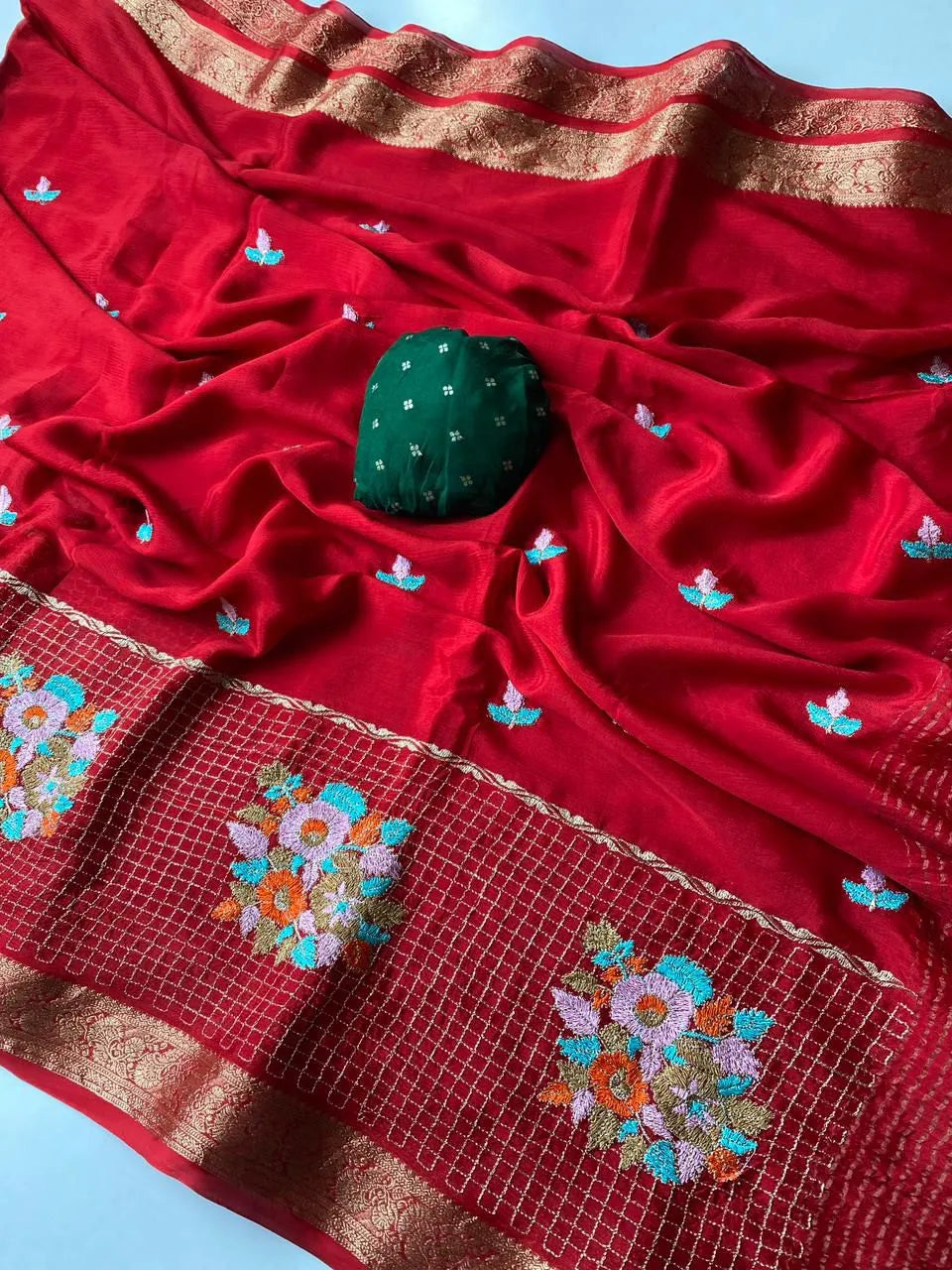 Premium Chinon Chiffon Embroidery Saree