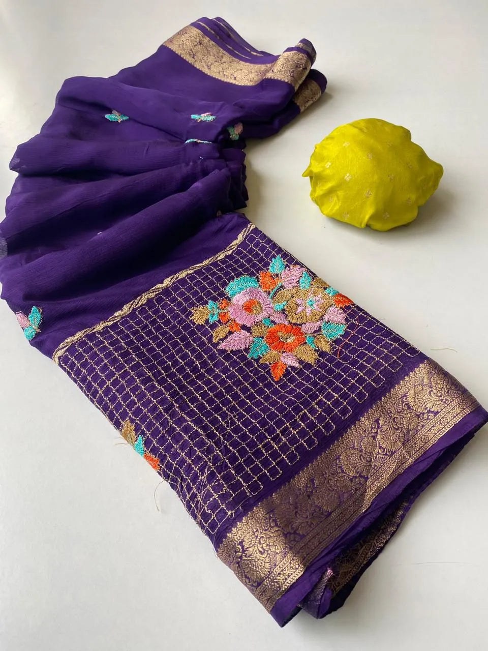 Premium Chinon Chiffon Embroidery Saree