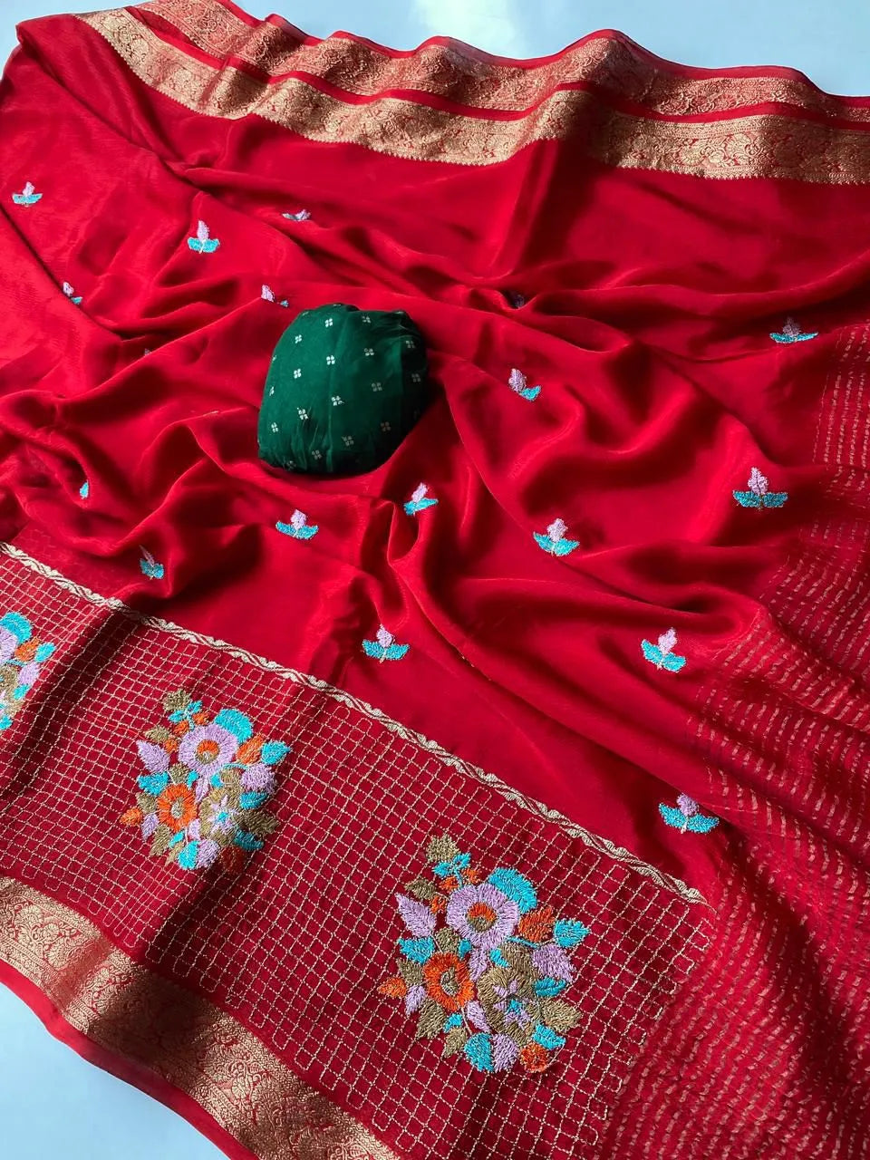 Premium Chinon Chiffon Embroidery Saree