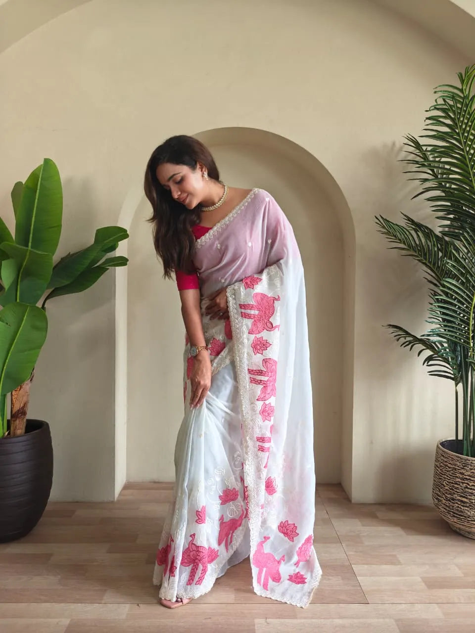 Premium Crunchy Silk Appliqué Border Saree