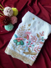 Pure Georgette Chiffon Embroidery Saree